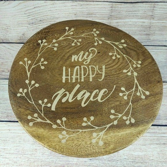 Wooden 10" Tall Round Table My Happy Place Ornate 4 legs Stand Décor Mother Gift - Picture 10 of 11